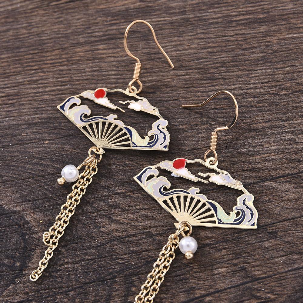 Metal Jewelry Chinese Style Earrings Personality Hollow Shaped Tassel Earrings Women Jewelry Accessories Decorations for Girls