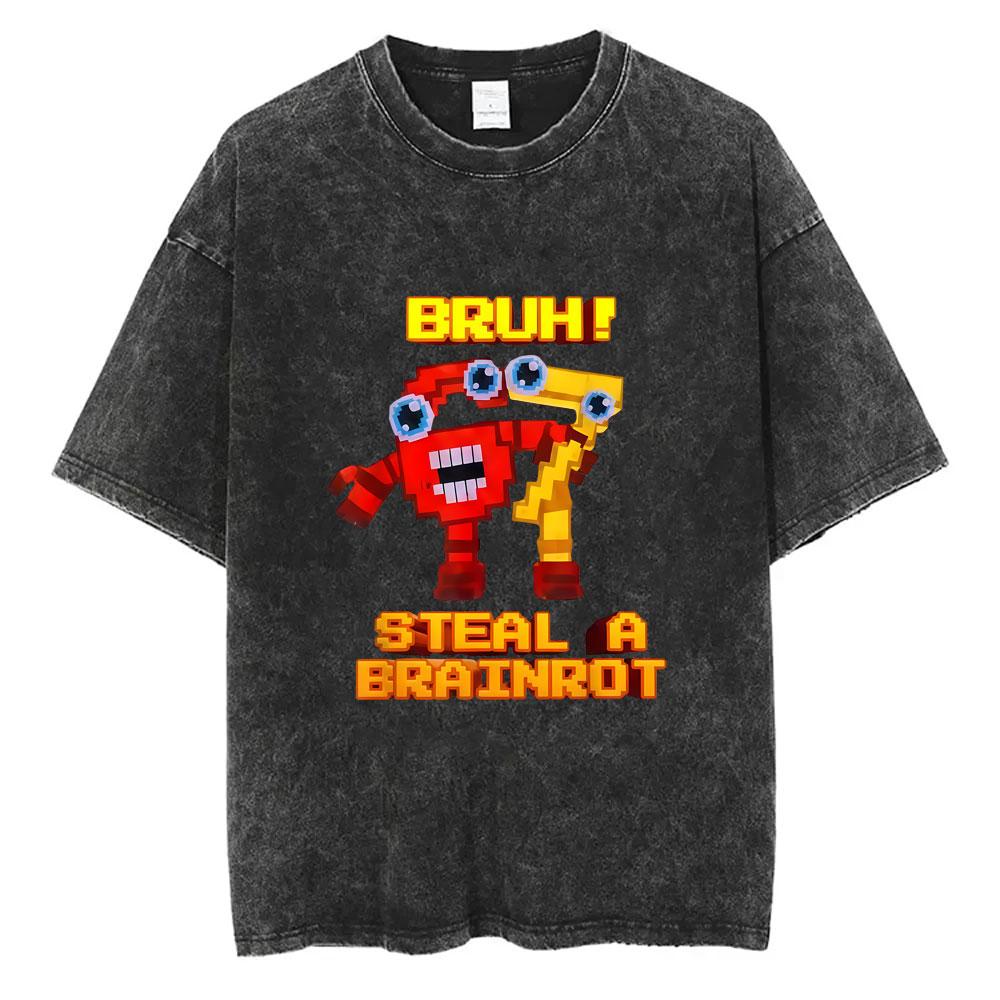 Funny Italian Brainrot Vintage Washed Tshirt Six Seven Number Tshirt Men Women Casual Oversized Streetwear Male Casual Tees