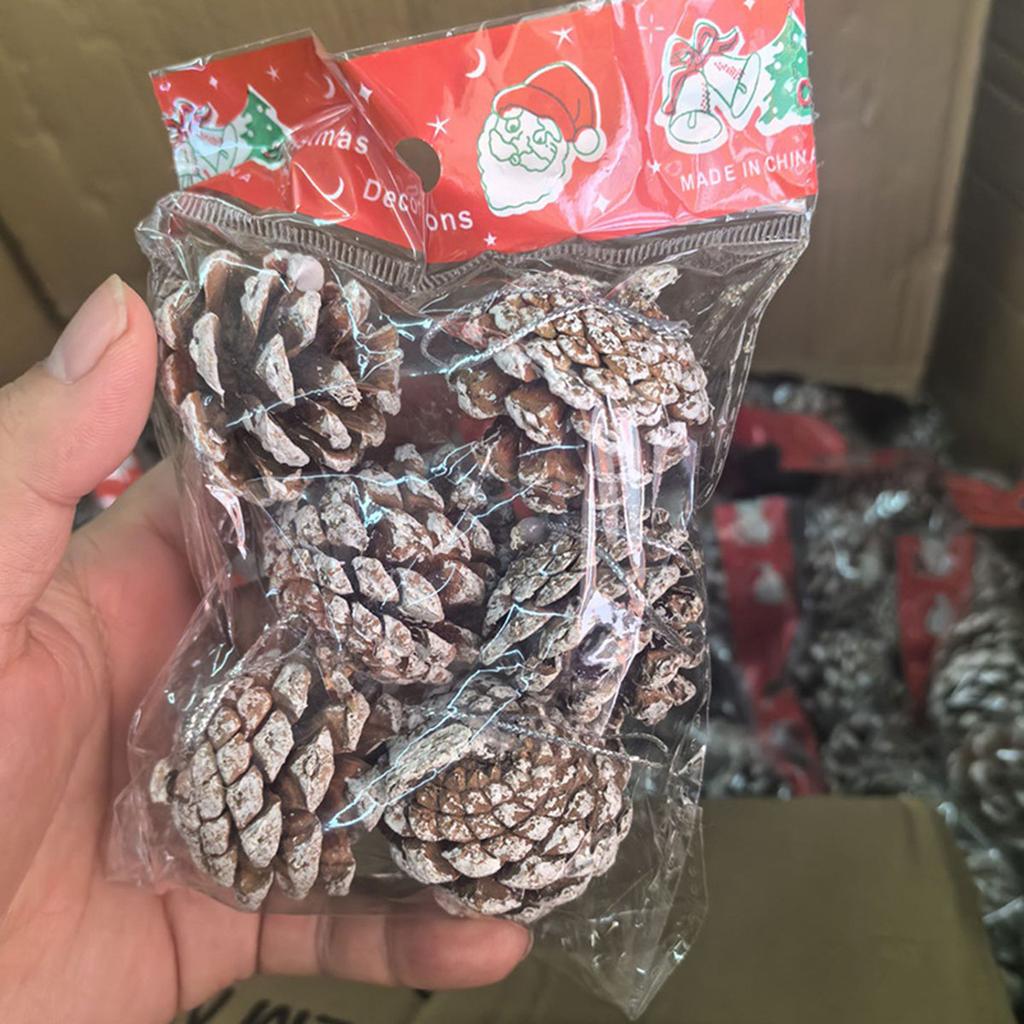 Originalfarbe mit Weiß, 4-5cm, 6 Stück Tannenzapfen, Weihnachtsdekorationsanhänger, Weihnachtsbaumzubehör, DIY-Requisiten für Fotoshootings