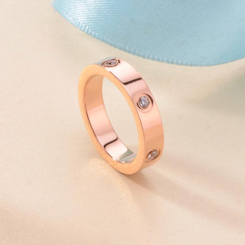 Inele de cuplu pentru femei din oțel titan de culoare aurie și aur roz, cu șase diamante