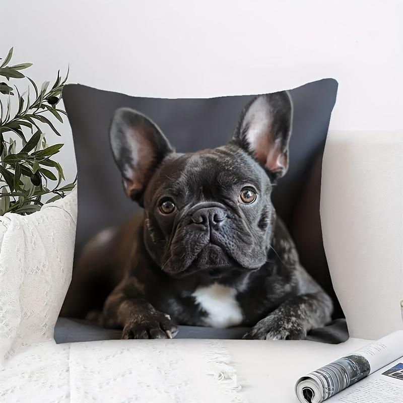 1Pc French Bulldog Cute Dog Printed Throw Pillow Cover, Suitable For Sofa, Bedroom, Living Room, A Healing Gift For Dog Lovers.