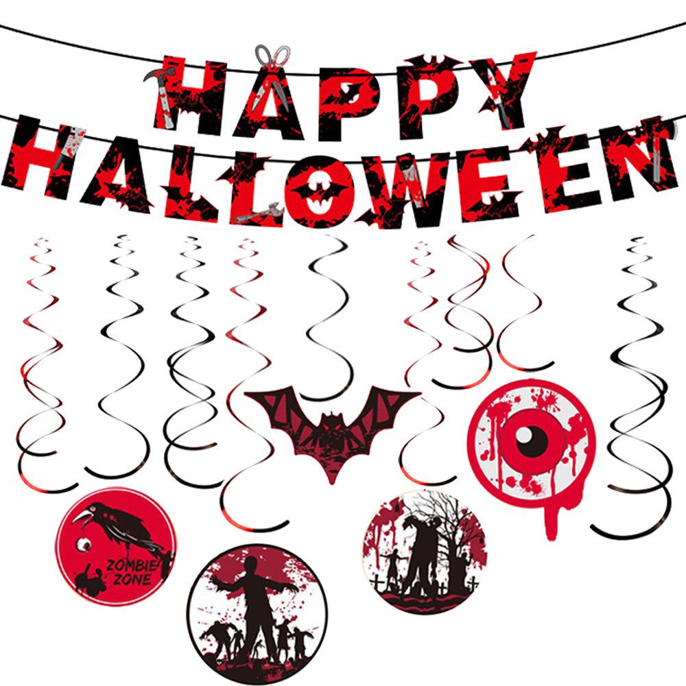Halloween Horror Decoration Blood Knife String Flag Blood Bat Crow Spiral Pendant Customization
