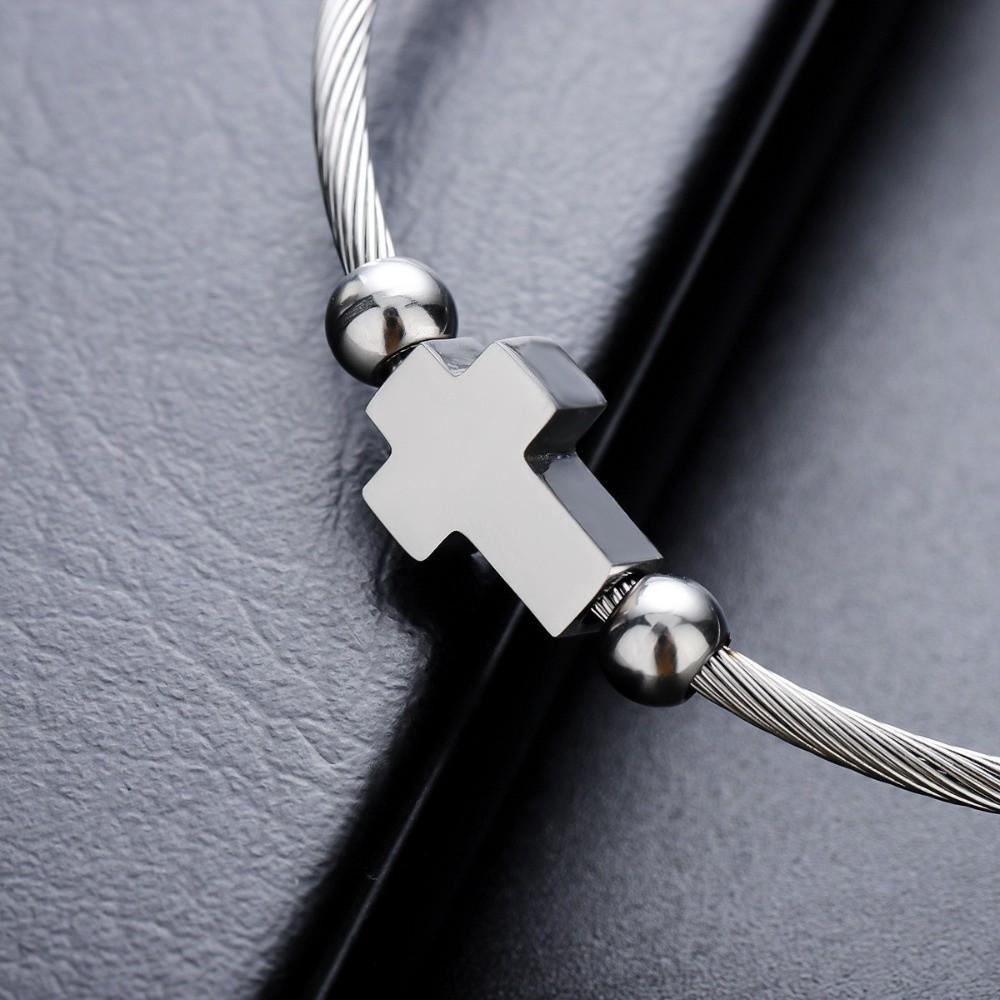 Bracelet de Charms Croix Vintage Bracelet Jonc Ouvert Réglable Bracelet Religieux Port Unisexe