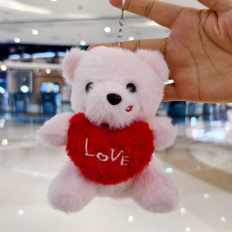 Cute Heart Holding Bear Plush Keychain Backpack Pendant Doll Soft Stuffed Animal Toy Ornament lip heart bear lzy pink
