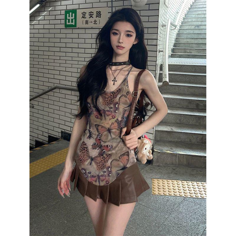 Women Long Tank Tops Printing Girls Y2K Tops Bandeau Vest Backless For Lady Sexy Fashion Street Wear