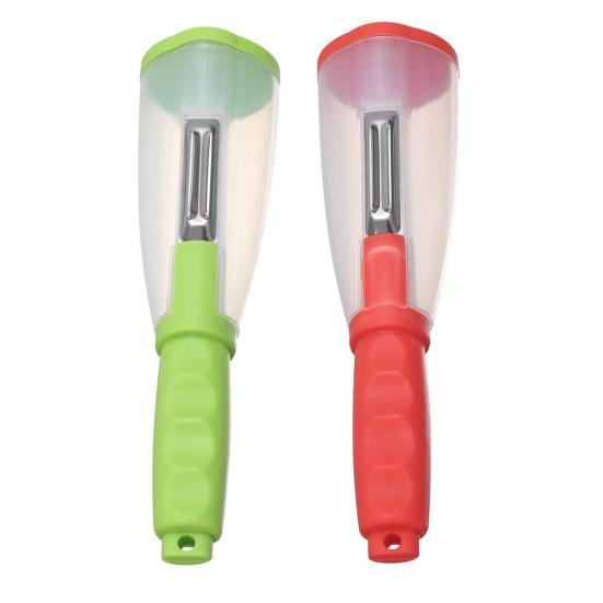 Stainless Steel Peeler with Built in Storage, Vegetable Fruit Cutter, Portable Potato Peeler with Collector, Kitchen Tool