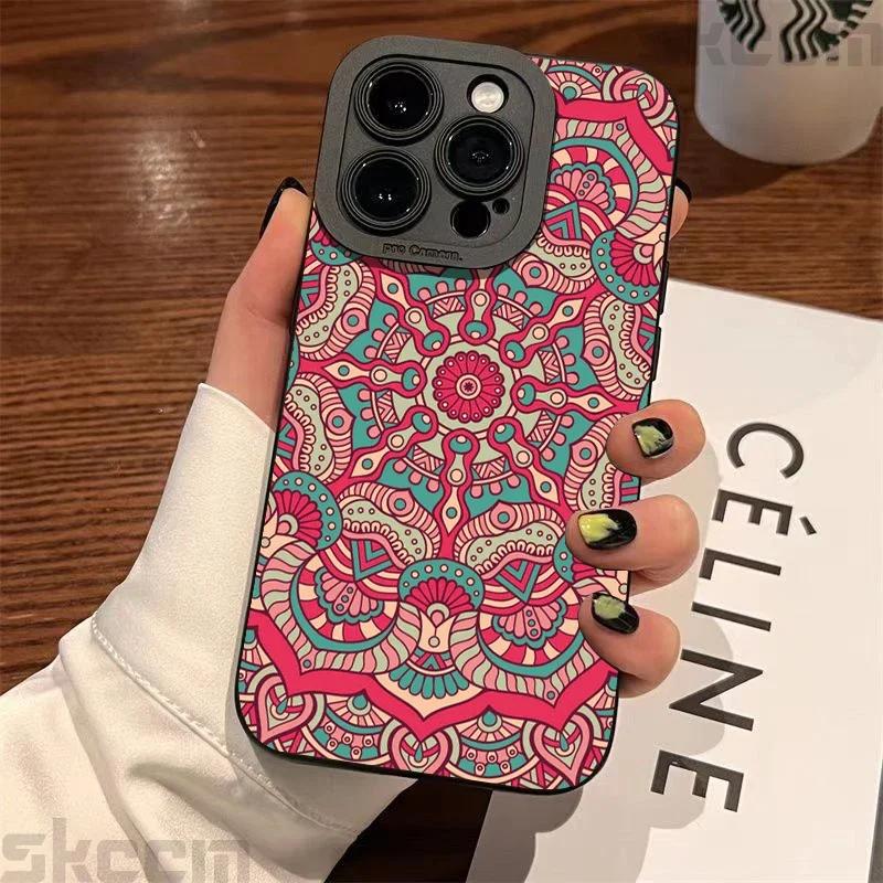 Fashion Vintage Totem Pattern Phone Case For iPhone 16 15 14 13 12 11 Pro Max Mini 7 8 16 Plus XR X XS Matte Shockproof Cover