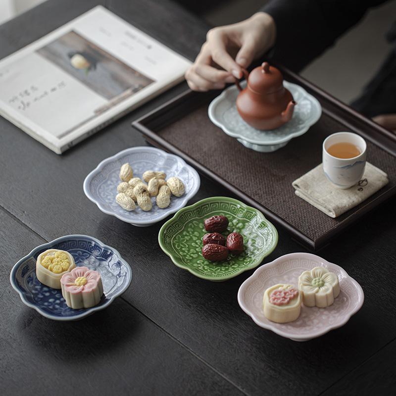 Chinese Style Ceramic Tea Tray Stand Creative High Footed Snack Plate Home Use Fruit Tray Dessert Plate Tea Ceremony Accessories