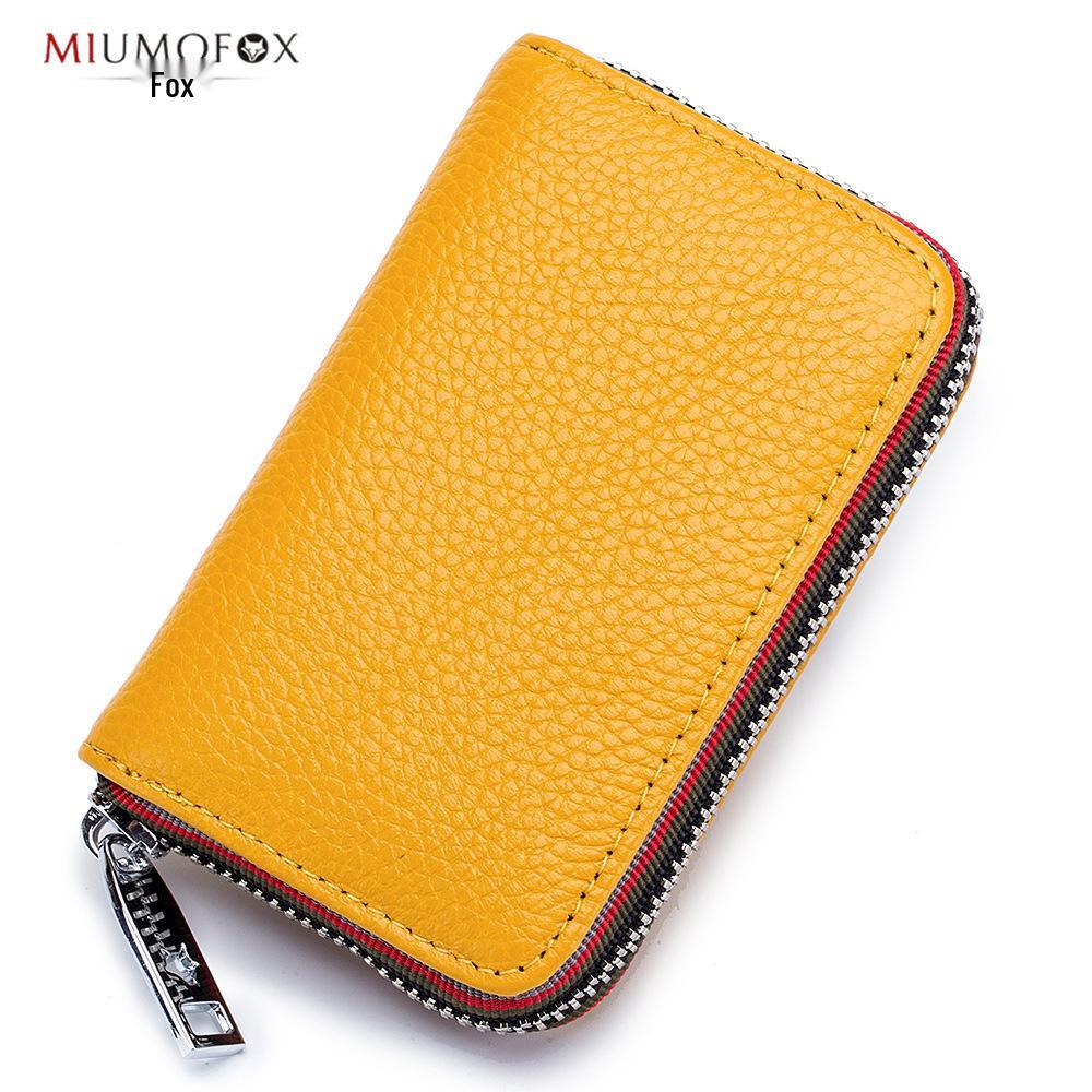 Fashionable RFID Accordion Cowhide Card Holder with Zipper for Ladies and Men
