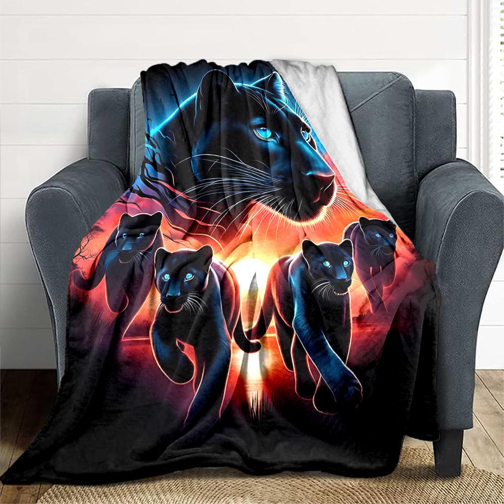 1 шт. Плед с изображением семьи пантер Легкий фланелевый плед Покрывало для дивана, кровати, путешествий, кемпинга yy2509026167 75x90cm