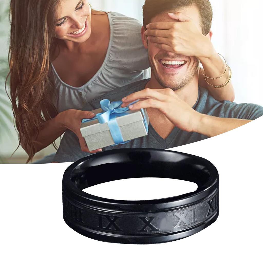 Schwarzer Titanstahlring Gefertigt Mode Schlichter Ziffernring für Männer Täglicher Gebrauch 0,7 Zoll Durchmesser