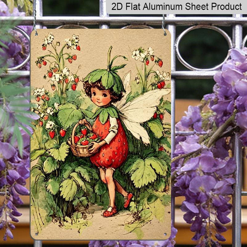 2D Flat Vintage Strawberry Fairy Aluminum Sign - Cottagecore Garden Wall Decor Cottagecore Decor, Fairy Garden, Garden Decor, Cottage Decor, Kitchen