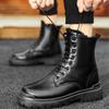 Men's Boots Outdoor Waterproof Leather Boot Classic Black High Top Boot Plush Warm Winter Boots Fashion Motorcycle Boots for Men