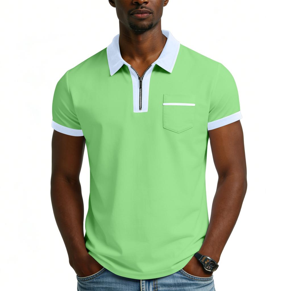 Men's Short Sleeved Casual Sports Shirt With 1/4 Zipper And Pocket