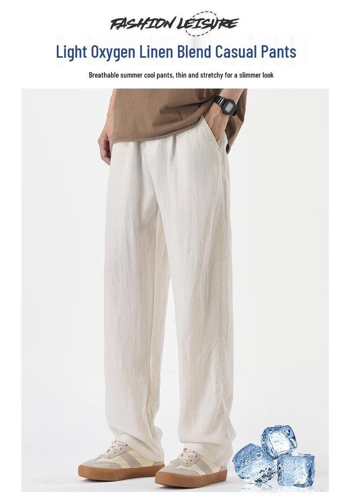 Men's Premium Tencel Linen Summer Pants - Lightweight, Wrinkle-Resistant, No-Iron, Loose Fit, Straight Leg Trousers.