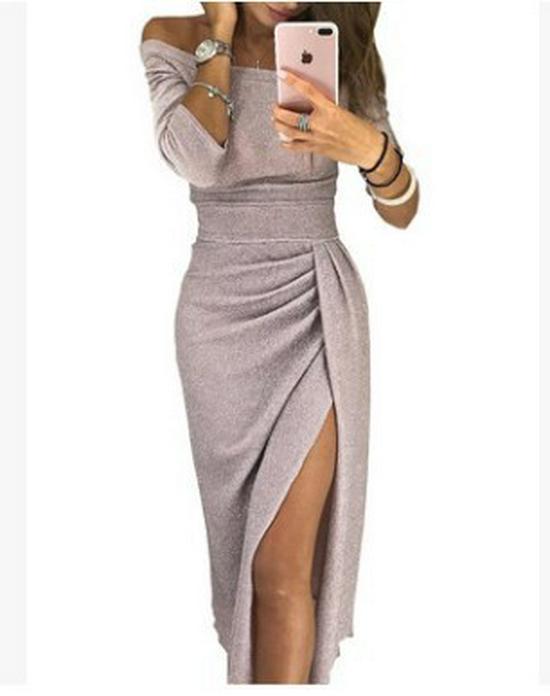 Funkelndes One-Shoulder Bodycon Abendkleid mit hohem Schlitz für Damen