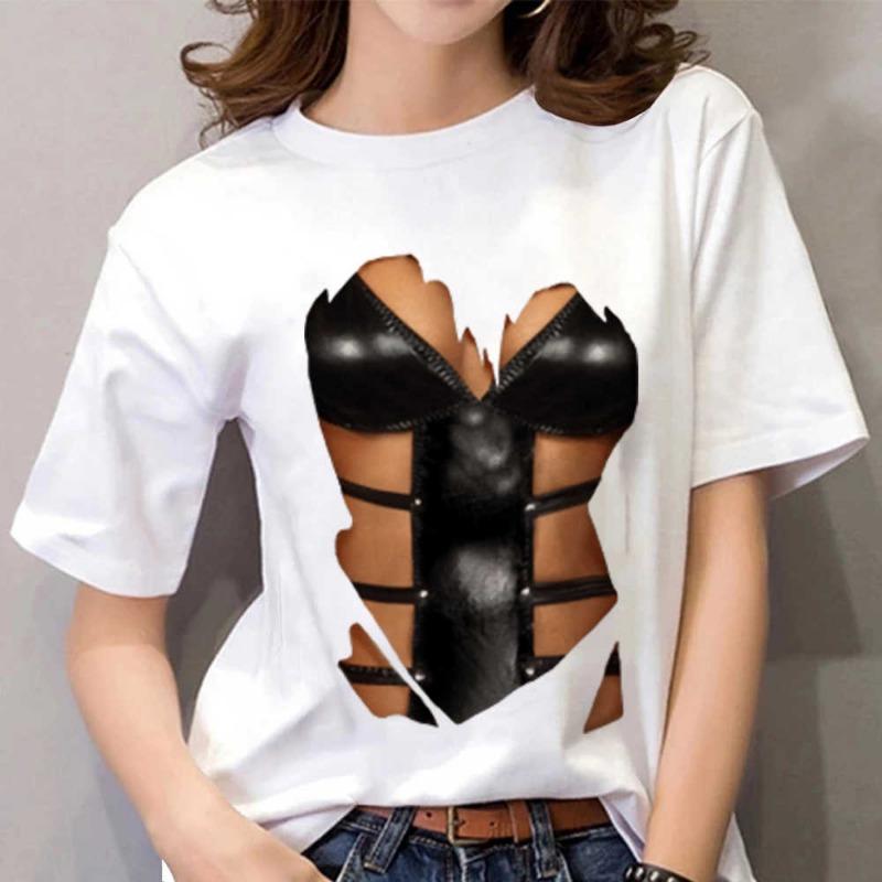 

Funny Chest Bra 3D Print T-shirt Women Summer Casual T Shirts Harajuku Streetwear Short Sleeve Tee Oversized Y2k Tops Clothing S