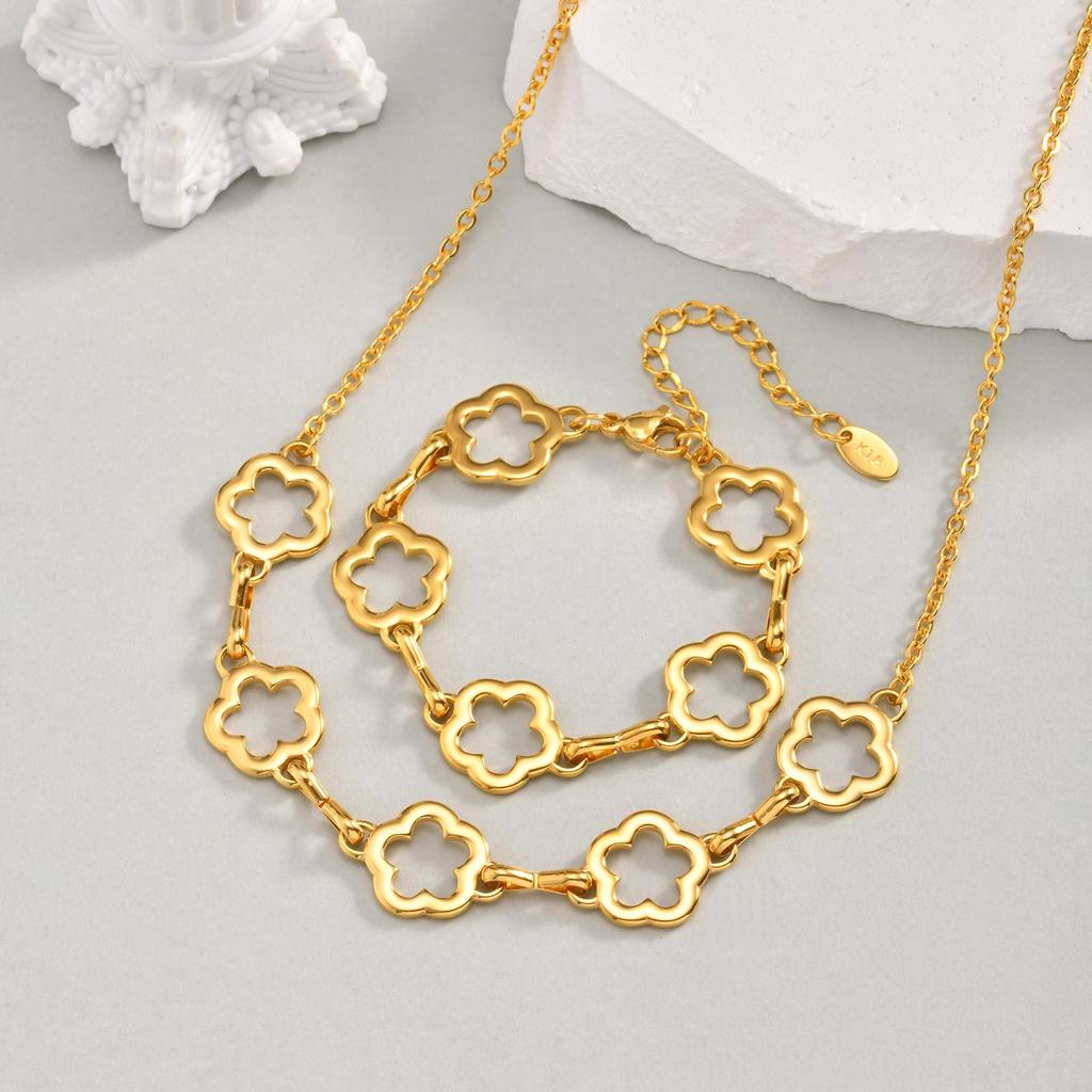 Wind Lady Exquisite Stainless Steel Hollow Flower Necklace Necklace Bracelet, Jewelry Nc-2312