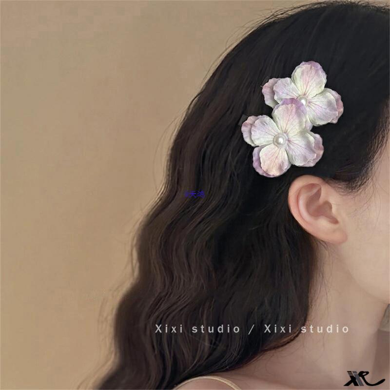 Blue Beach Floral Hair Clip - Elegant Headwear & Side Hairpin Accessory