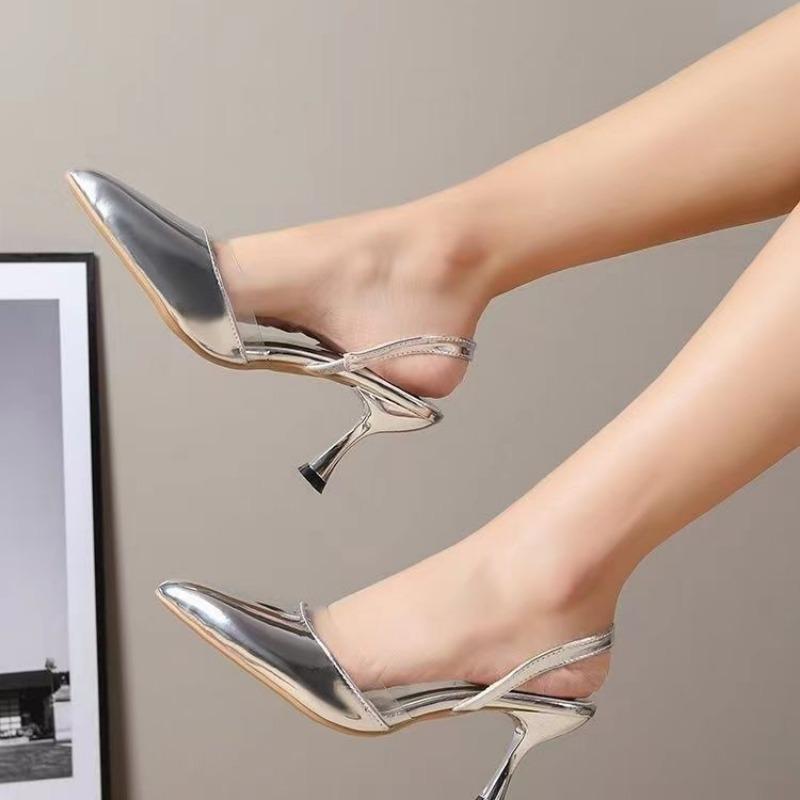 Fashion Spring New Baotou Sandals for Women Fashion Pointy Shallow Mouth Word with Anti-slip Wear-resistant High Heels