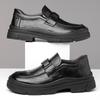 2025 Spring Autumn New Designer Cow Leather Dress Shoes for Fashion Solid Color Platform Loafers Male Black Casual Work Shoe Man