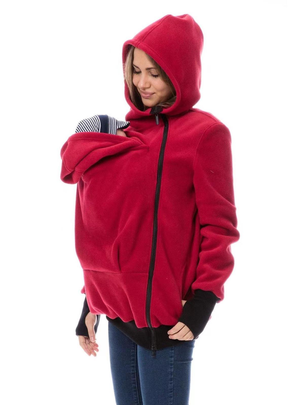 

Европейско-американская толстовка-кенгуру для мамы «два в одном» с сумкой для малышей на осень/зиму Double Extra Large красный