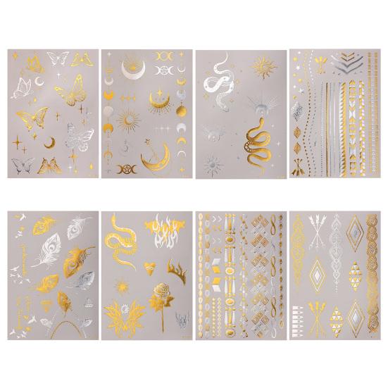 Golden Silver-color Metallic Tattoo Sticker for Women Girls Temporary Tattoo Sticker
