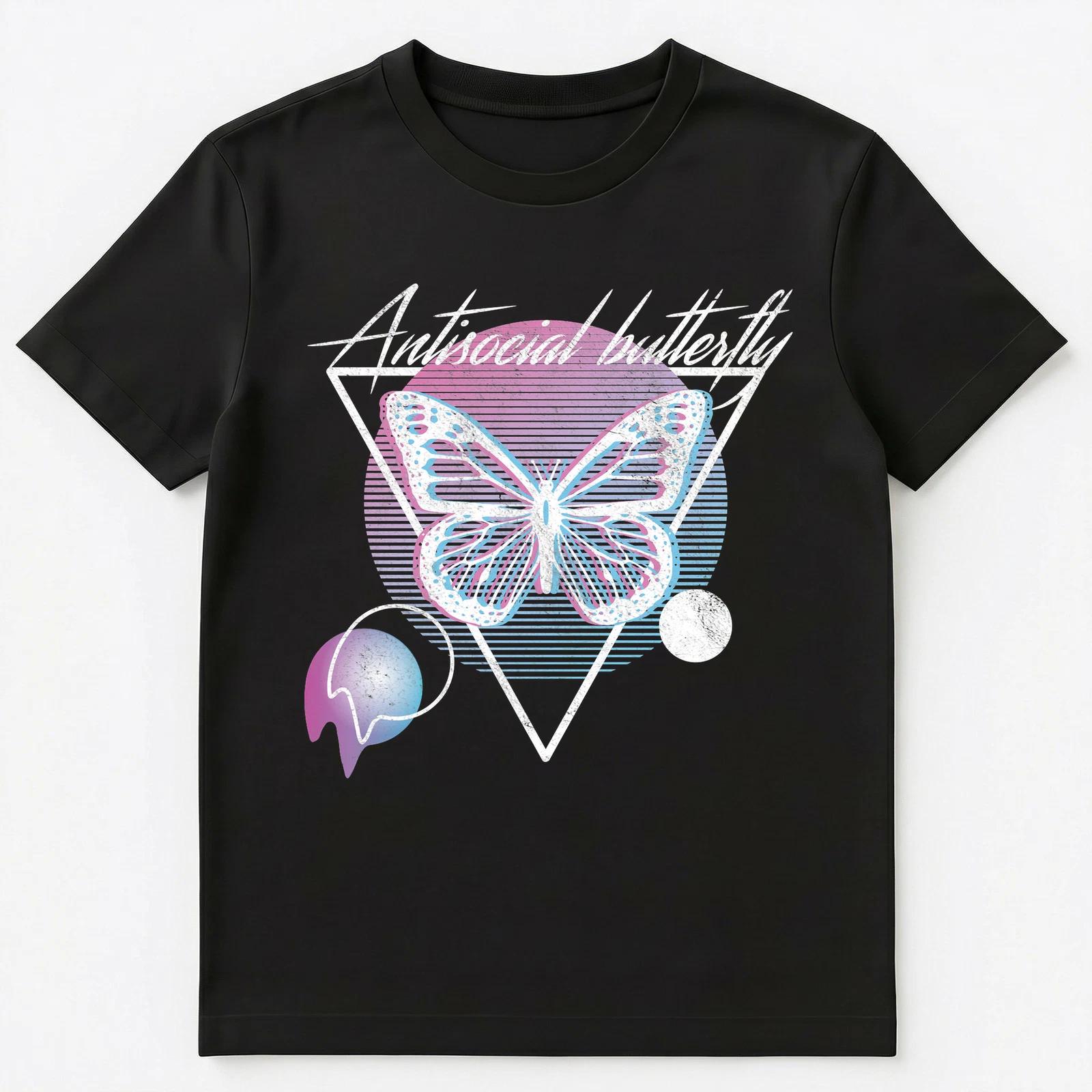Antisocial Butterfly Retro Vaporwave Aesthetic Art Style Unisex T-Shirt L