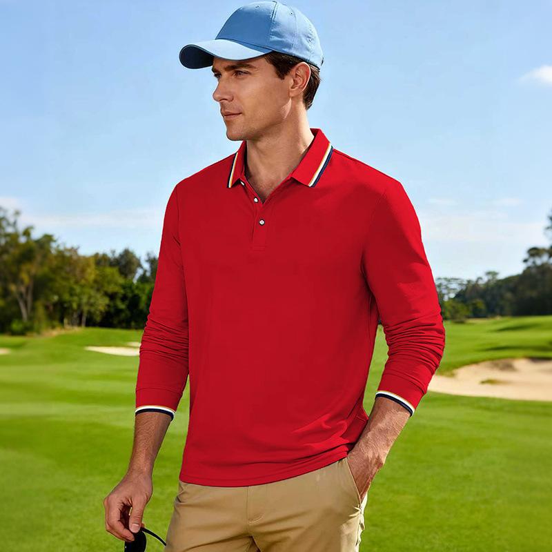 Autumn New Loose Men's Casual Jacquard Polo Shirt Quick-drying Breathable Golf Long-sleeved