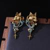 Middle Ages Fox-Shaped Earrings Unique Retro 3D Versatile Ear Studs Heavy-Duty Earbob With Colorful Diamond Inlays Jewelry Gift