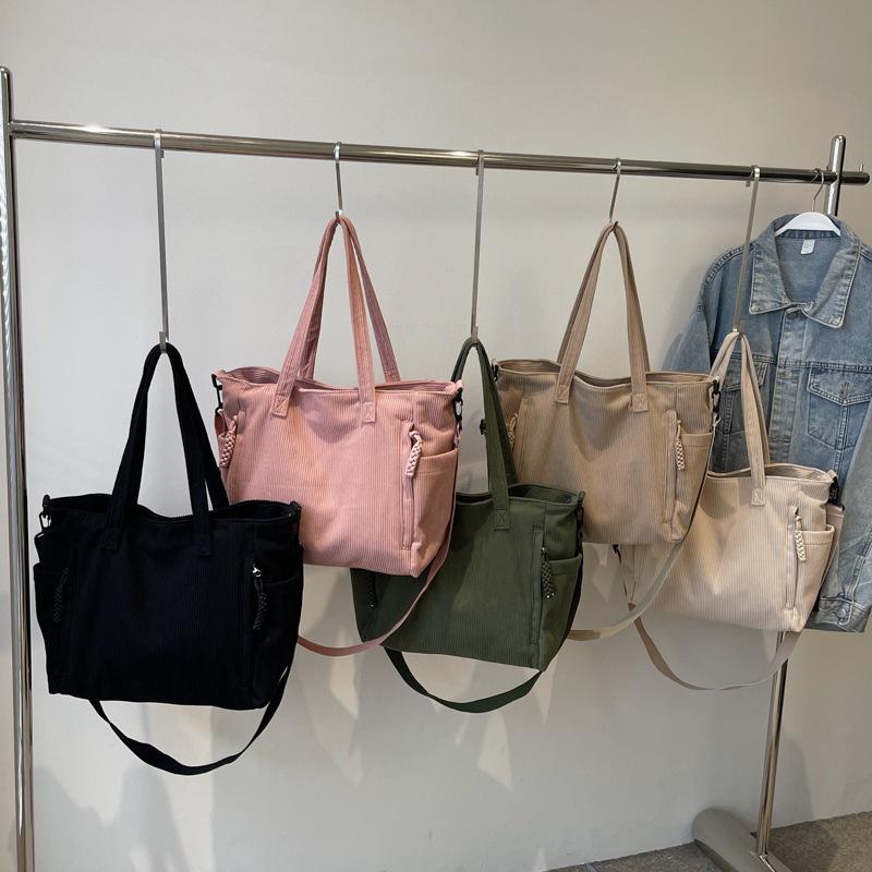 Torba typu tote z kordu, damska, dojazdowa, torba typu crossbody, duża pojemność, torba na ramię dla studentki