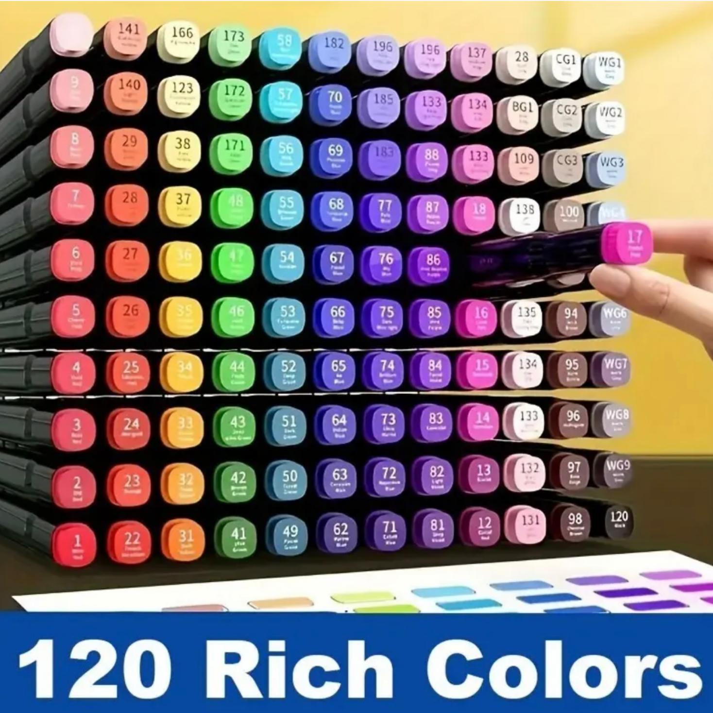

120 Colors Alcohol Markers Set Dual Tip Chisel & Fine Brush Pens Art Supplies for Artists Adults Coloring Book Drawing Sketching