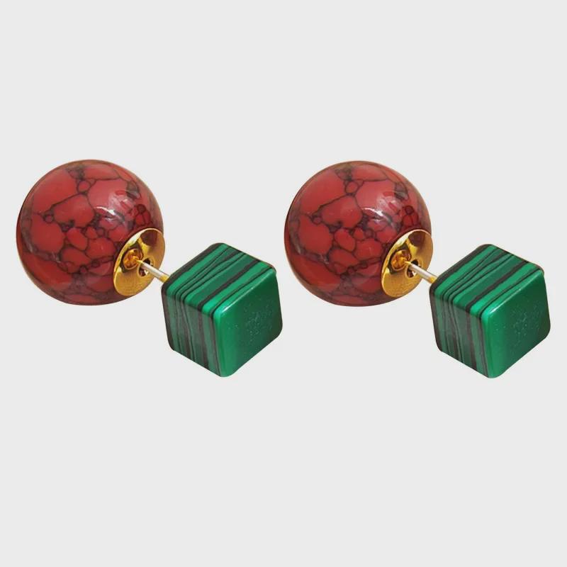 Elegant Retro Natural Stone Contrast Earrings - Two-Way Wear, Light Luxury European & American Style