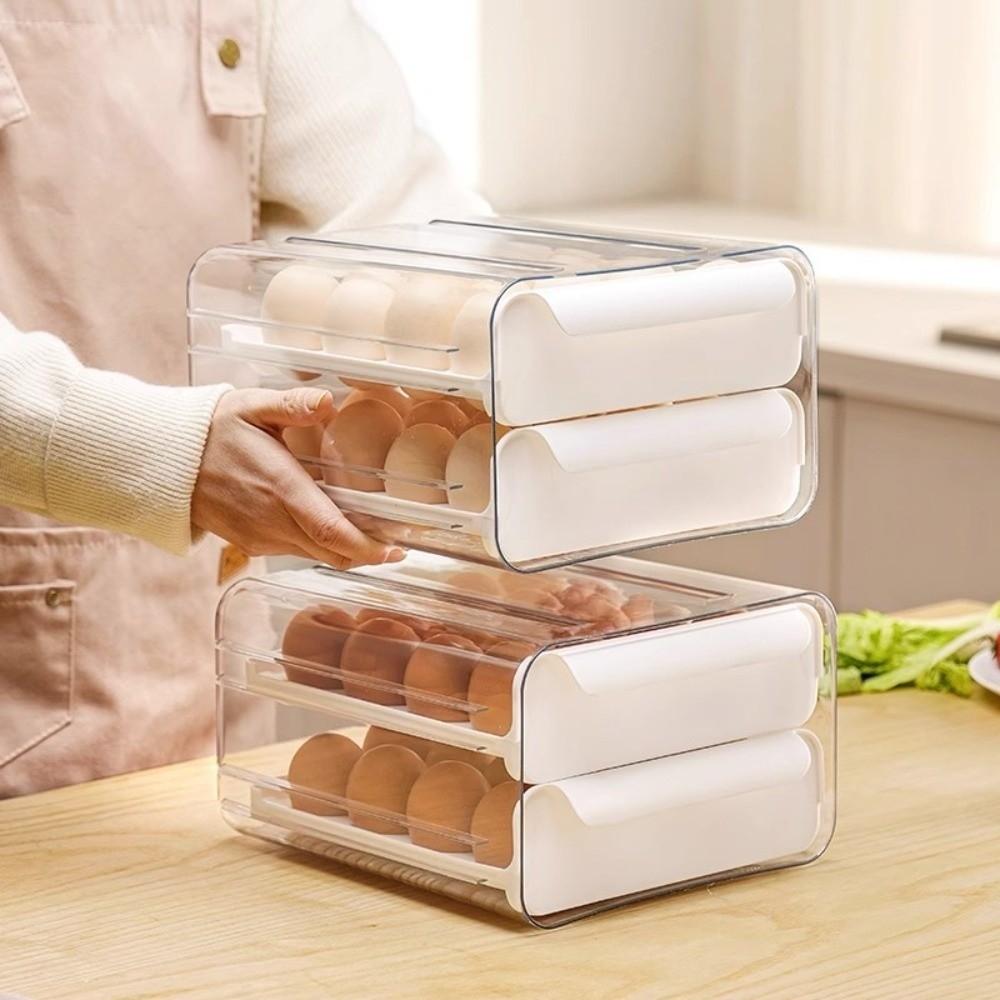 Plastic Egg Storage Box Transparent Kitchen Organizer Rack Stackable Drawer Style Egg Box  Home Use