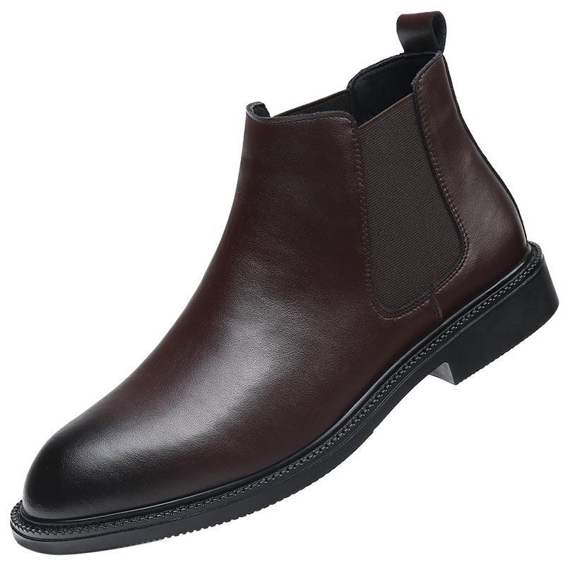 

Дизайнерский бренд Высококлассные мужские ботинки челси Зимние кожаные ботильоны на толстой подошве Универсальные для通勤 Мужская деловая рабочая обувь 39 коричневый