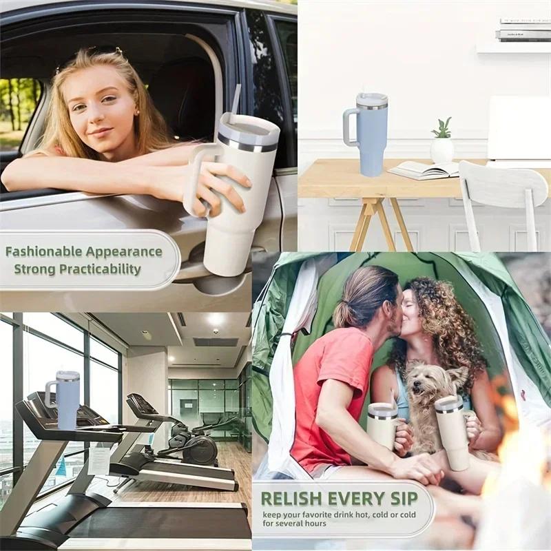 Vaso para coche de acero inoxidable de 40 oz Vaso de agua de gran capacidad con asa y pajita Vaso de viaje aislado de doble pared Regalos navideños