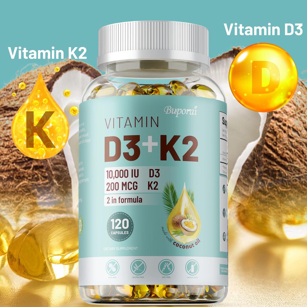 Capsule molli di Vitamina D3 e Vitamina K2, integratore di olio di cocco naturale, supporto immunitario