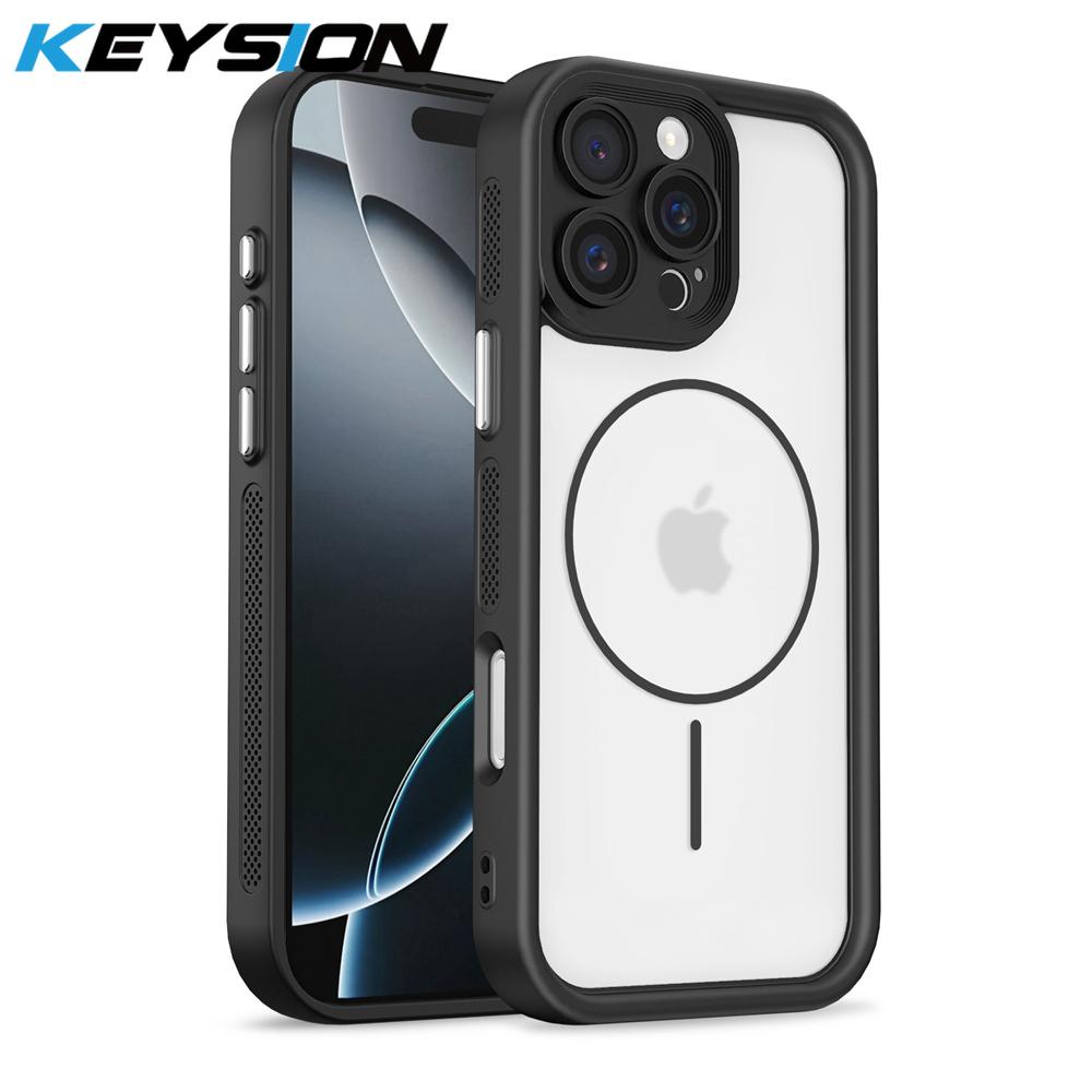 KEYSION Przezroczyste Matowe Magnetyczne Etui MagSafe do iPhone 15 16 Pro Max 16 Plus Silikon+PC Pogrubiona Ramka Odporne na Wstrząsy Pokrowiec na Telefon
