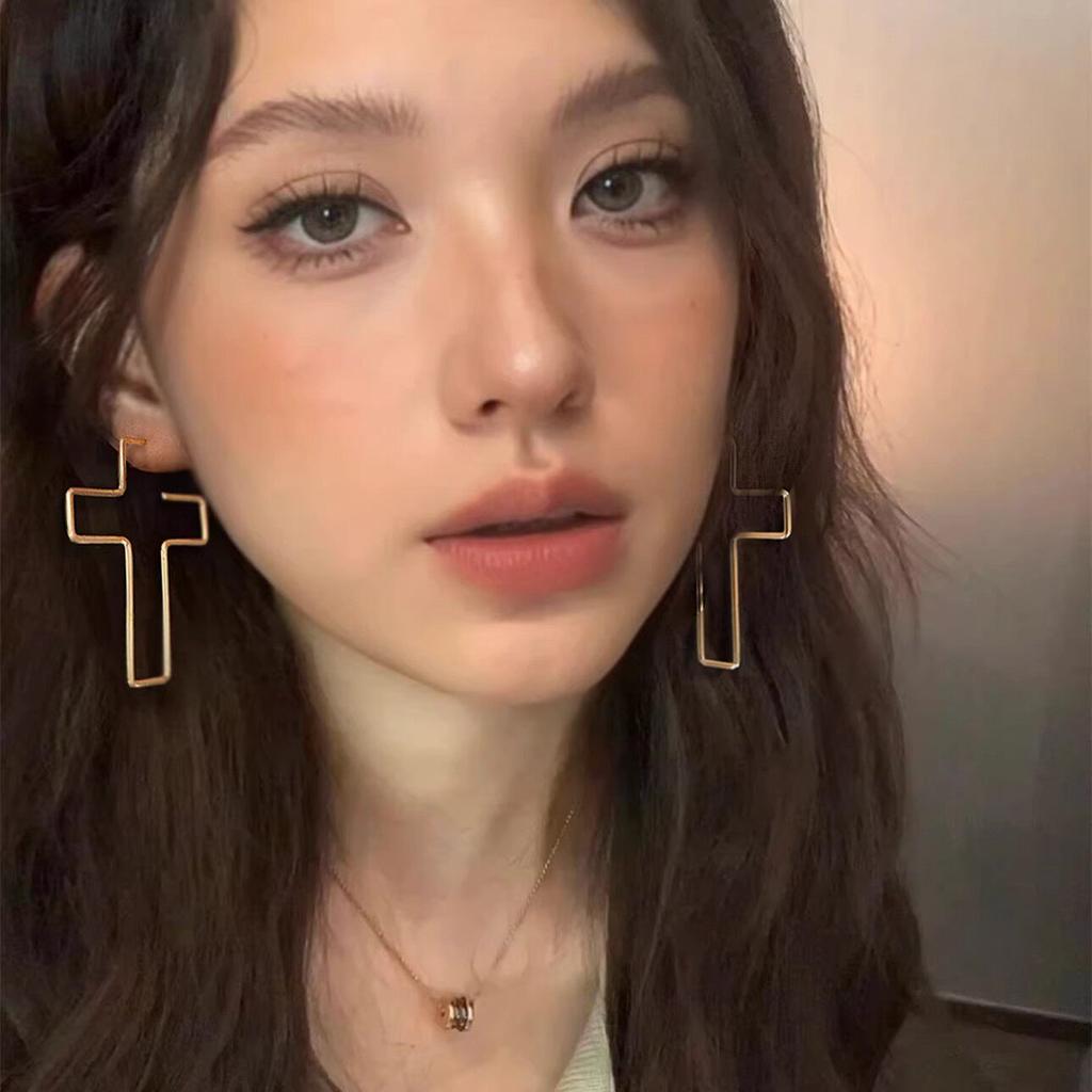 Big Hollow Cross Drop Statement Earrings for Women Statement Dangle Studs Earring Lightweight Fashion Punk Holiday Jewelry