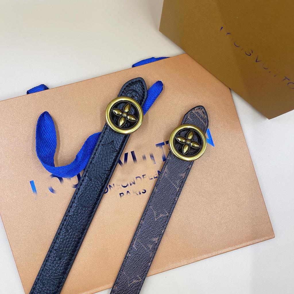 New Women's Embossed Genuine Leather Double-Sided Thin Casual Belt