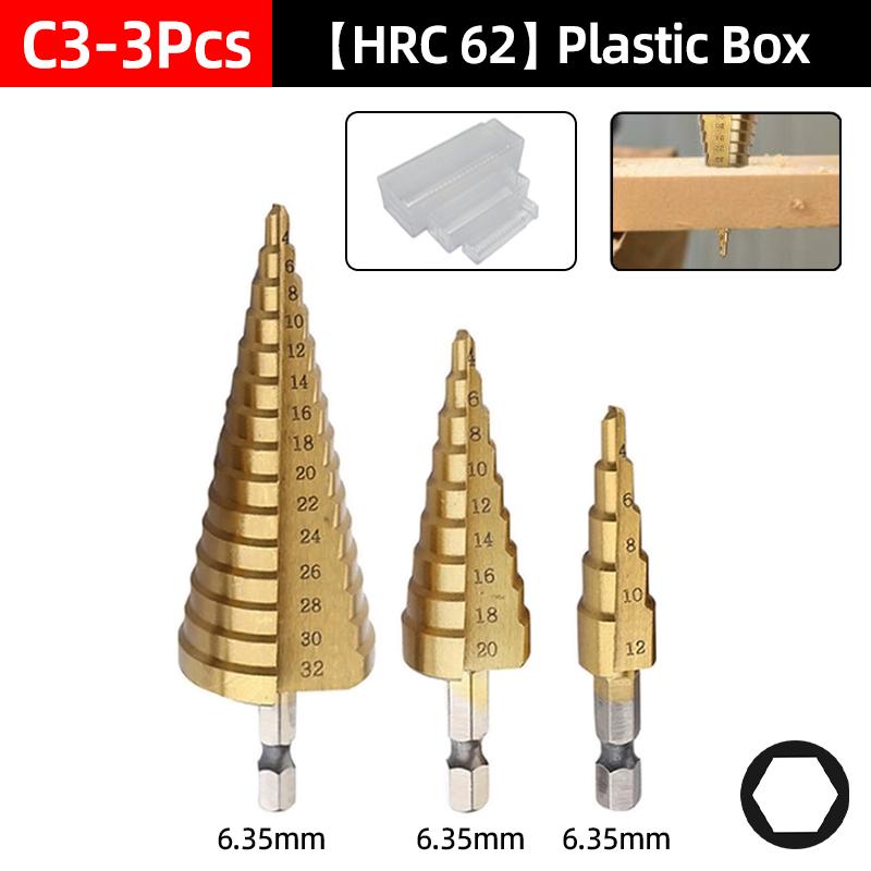 HSS Titanium Step Drill Bit Set For Metal Wood Punch Hole Cutter Conical Stage Stepped Drills Power Tools 3-12 4-12 4-20 4-32mm