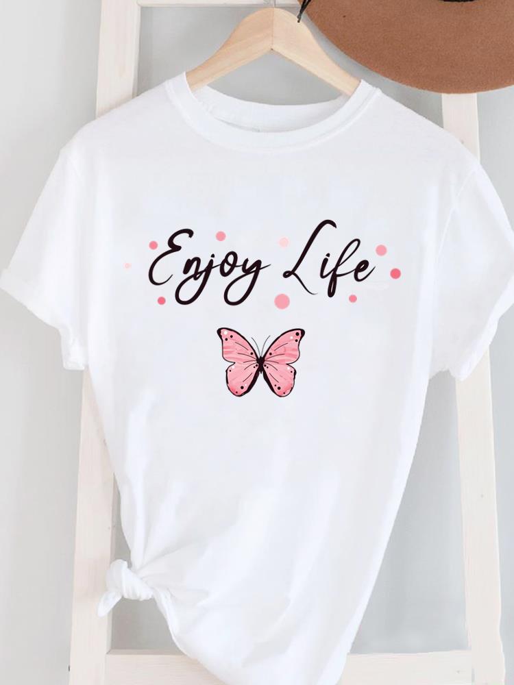 (Asian Size) Women's Top T Female Print Short Sleeve T-shirts Fashion flower letter O-neck Casual Clothing  Graphic Tee