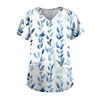 Scrub Medical Woman Floral Print Vet Nursing Tops Fashion V-Neck Short Sleeve Patch Pocket Health Care Clinical Uniform Woman
