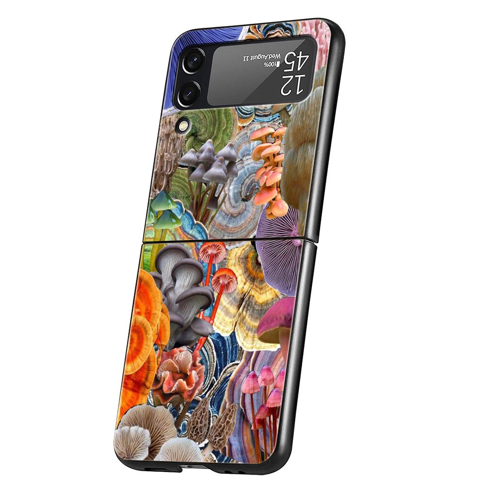 Colorful Mushroom Hard PC Phone Case For Samsung Galaxy Z Flip 6 5 4 Black Cover For Galaxy Z Flip 3 Foldable Shockproof Capas
