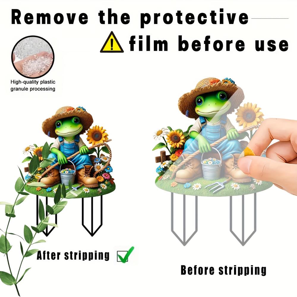 2D Flacher Frosch Gartendekoration Mit Strohhut Stiefeln Und Blumentopf, Ideal Für Rasen Hof Terrasse Garten Außenornament & Geschenk