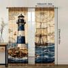2Pcs- Nautical Style Lighthouse Pattern Printed Curtains, Window Decorations, Home Decorations, Room Decorations
