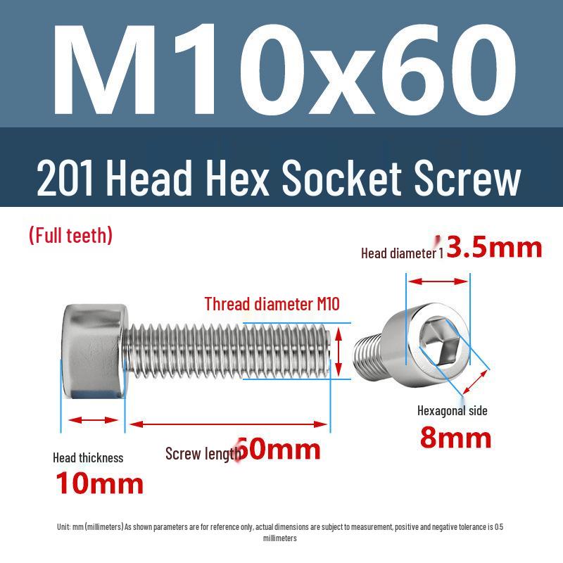 Yigu 201 Stainless Steel Cup Head Hexagon Screws and Bolts - M3, M4, M5, M6