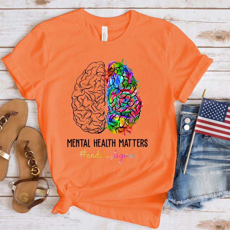 Fashion Women T Shirts Mental Health Awareness Mental Health Matters Print Funny Short Sleeve T-Shirt Lady Casual Summer Shirt