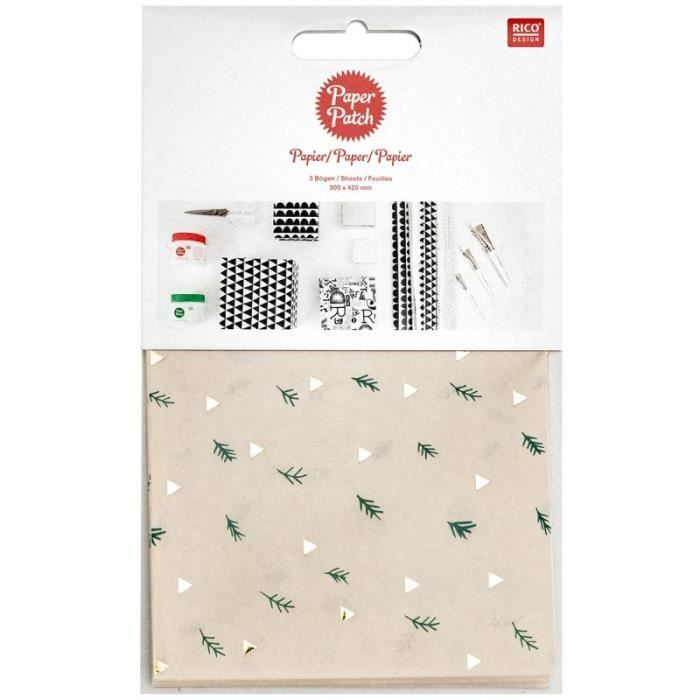 Papier décoratif - RICO DESIGN - Branches de sapin - 30 x 42 cm - 3 pcs - Noël