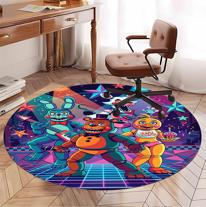 Five Nights At Freddy's Pattern Round Rug, Indoor/Outdoor Mat, for Picnic, Gameroom, Bedroom, Office, Living Room, Home Decor Carpet, Birthday Gift